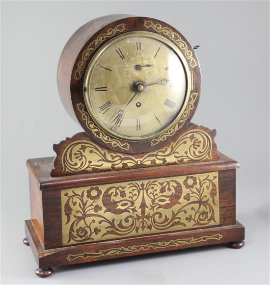 Ganthony of London. A Regency brass inset rosewood bracket timepiece, height 16.75in.